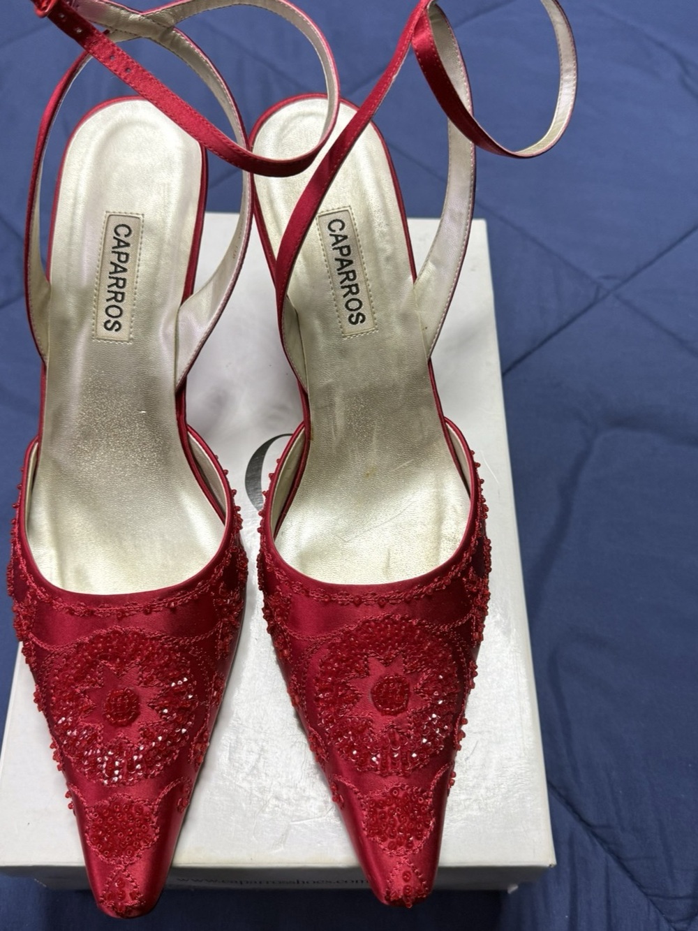 Caparros Vogue Silk Beaded Heels in Red US 11B
